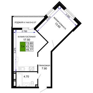1-к квартира, вторичка, 46м2, 2/12 этаж