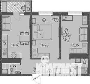 2-к квартира, вторичка, 57м2, 12/18 этаж