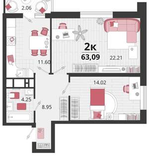 2-к квартира, вторичка, 61м2, 18/24 этаж