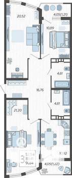3-к квартира, строящийся дом, 92м2, 3/21 этаж