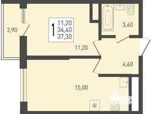 1-к квартира, вторичка, 37м2, 11/24 этаж