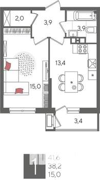 1-к квартира, вторичка, 42м2, 5/24 этаж