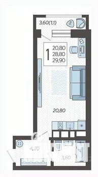 Студия квартира, сданный дом, 30м2, 12/12 этаж