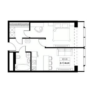 2-к квартира, строящийся дом, 46м2, 15/19 этаж