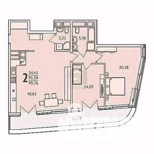 2-к квартира, вторичка, 92м2, 3/20 этаж