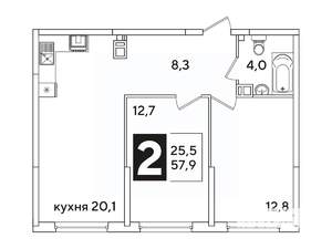 2-к квартира, вторичка, 58м2, 5/16 этаж