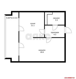 1-к квартира, вторичка, 42м2, 8/9 этаж
