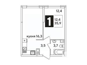 1-к квартира, вторичка, 36м2, 6/16 этаж