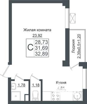 Студия квартира, вторичка, 33м2, 1/7 этаж