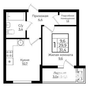 1-к квартира, вторичка, 31м2, 6/7 этаж