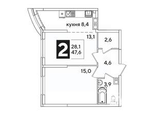 2-к квартира, вторичка, 48м2, 4/16 этаж