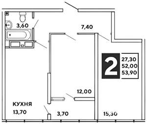 2-к квартира, вторичка, 53м2, 6/17 этаж