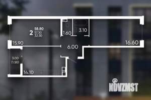 2-к квартира, вторичка, 59м2, 9/18 этаж