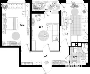 2-к квартира, вторичка, 48м2, 8/16 этаж