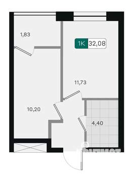 1-к квартира, вторичка, 32м2, 4/9 этаж
