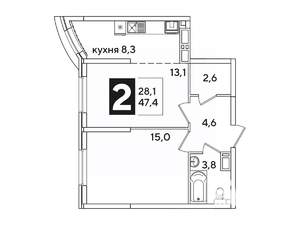 2-к квартира, вторичка, 47м2, 11/16 этаж