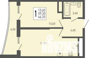1-к квартира, строящийся дом, 46м2, 22/24 этаж