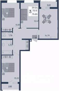 3-к квартира, вторичка, 76м2, 7/18 этаж