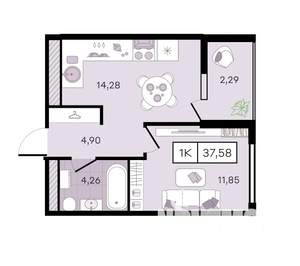 1-к квартира, вторичка, 38м2, 7/8 этаж