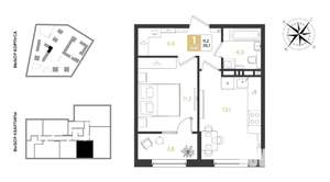 1-к квартира, вторичка, 39м2, 6/9 этаж