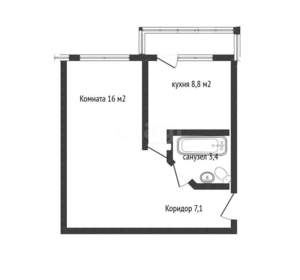 1-к квартира, вторичка, 35м2, 2/5 этаж