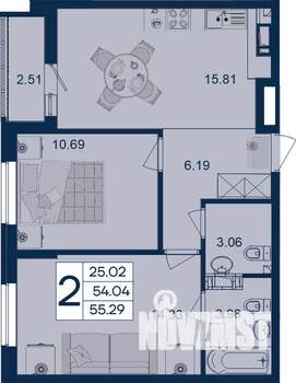 2-к квартира, вторичка, 55м2, 5/18 этаж