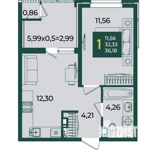1-к квартира, вторичка, 36м2, 18/18 этаж