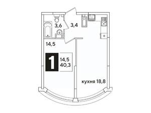 1-к квартира, вторичка, 40м2, 14/16 этаж