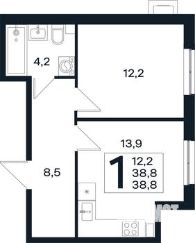 1-к квартира, вторичка, 39м2, 1/4 этаж