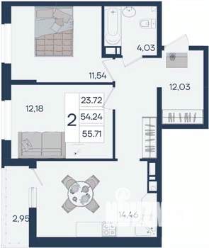 2-к квартира, вторичка, 56м2, 5/18 этаж