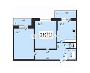 2-к квартира, вторичка, 56м2, 4/16 этаж