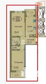 2-к квартира, вторичка, 65м2, 7/25 этаж