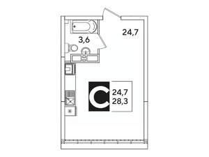 Студия квартира, вторичка, 28м2, 16/16 этаж