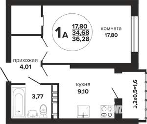 1-к квартира, вторичка, 36м2, 3/24 этаж