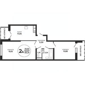 2-к квартира, строящийся дом, 55м2, 9/24 этаж