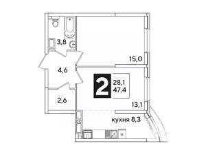 2-к квартира, вторичка, 47м2, 10/16 этаж