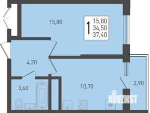 1-к квартира, строящийся дом, 37м2, 8/24 этаж