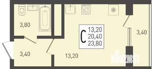 Студия квартира, вторичка, 24м2, 13/24 этаж