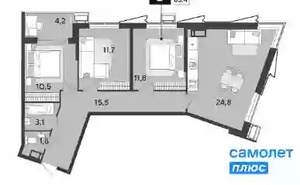3-к квартира, вторичка, 83м2, 10/9 этаж