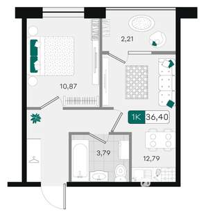 1-к квартира, вторичка, 36м2, 9/18 этаж