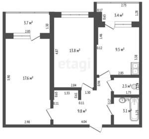 2-к квартира, вторичка, 56м2, 2/19 этаж