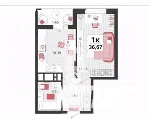 1-к квартира, вторичка, 37м2, 10/24 этаж