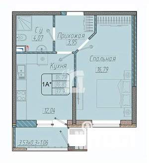 1-к квартира, вторичка, 38м2, 7/18 этаж
