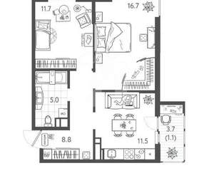 2-к квартира, вторичка, 54м2, 19/24 этаж