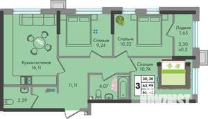 3-к квартира, вторичка, 66м2, 7/9 этаж