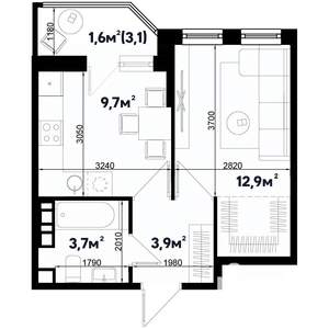 1-к квартира, строящийся дом, 32м2, 5/9 этаж
