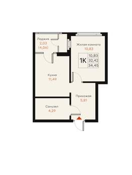 1-к квартира, вторичка, 34м2, 4/18 этаж