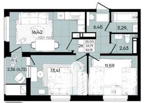 2-к квартира, вторичка, 59м2, 7/18 этаж