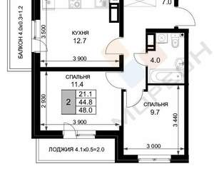 2-к квартира, вторичка, 49м2, 16/16 этаж