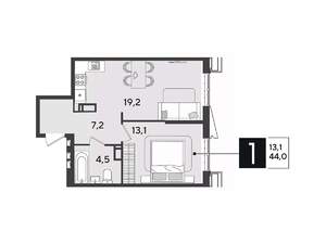 1-к квартира, вторичка, 44м2, 12/18 этаж